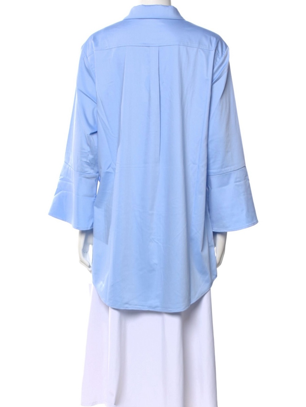 Light Blue Button-Front Women's Blouse with Flared Sleeves - Picture 3 of 3